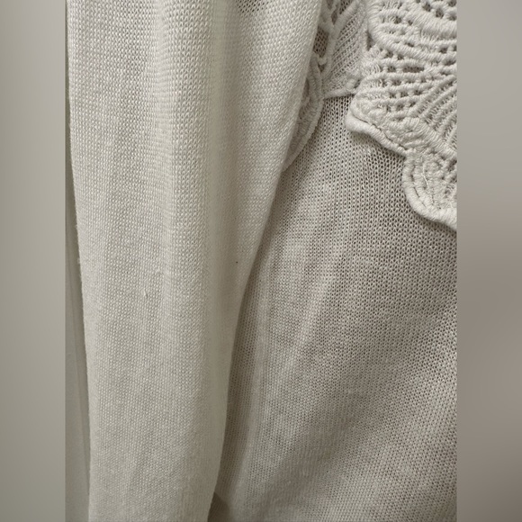 J. Jill XS White Linen Blend Embroidered Collar Chest Lightweight Sweater - Picture 5 of 13